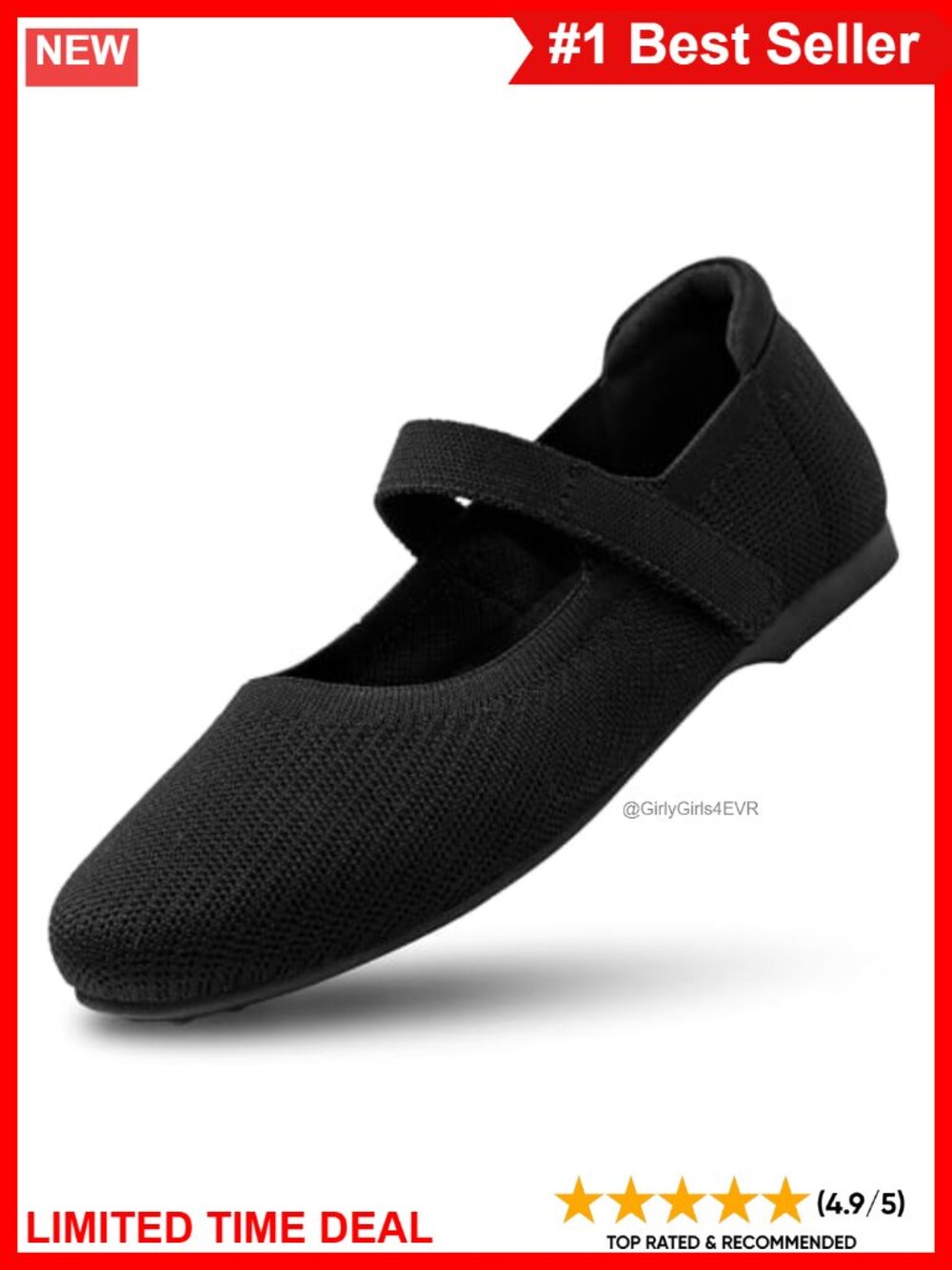 Mary Jane Flats Adjustable Strap Breathable Knit Slip On Comfort Round Toe